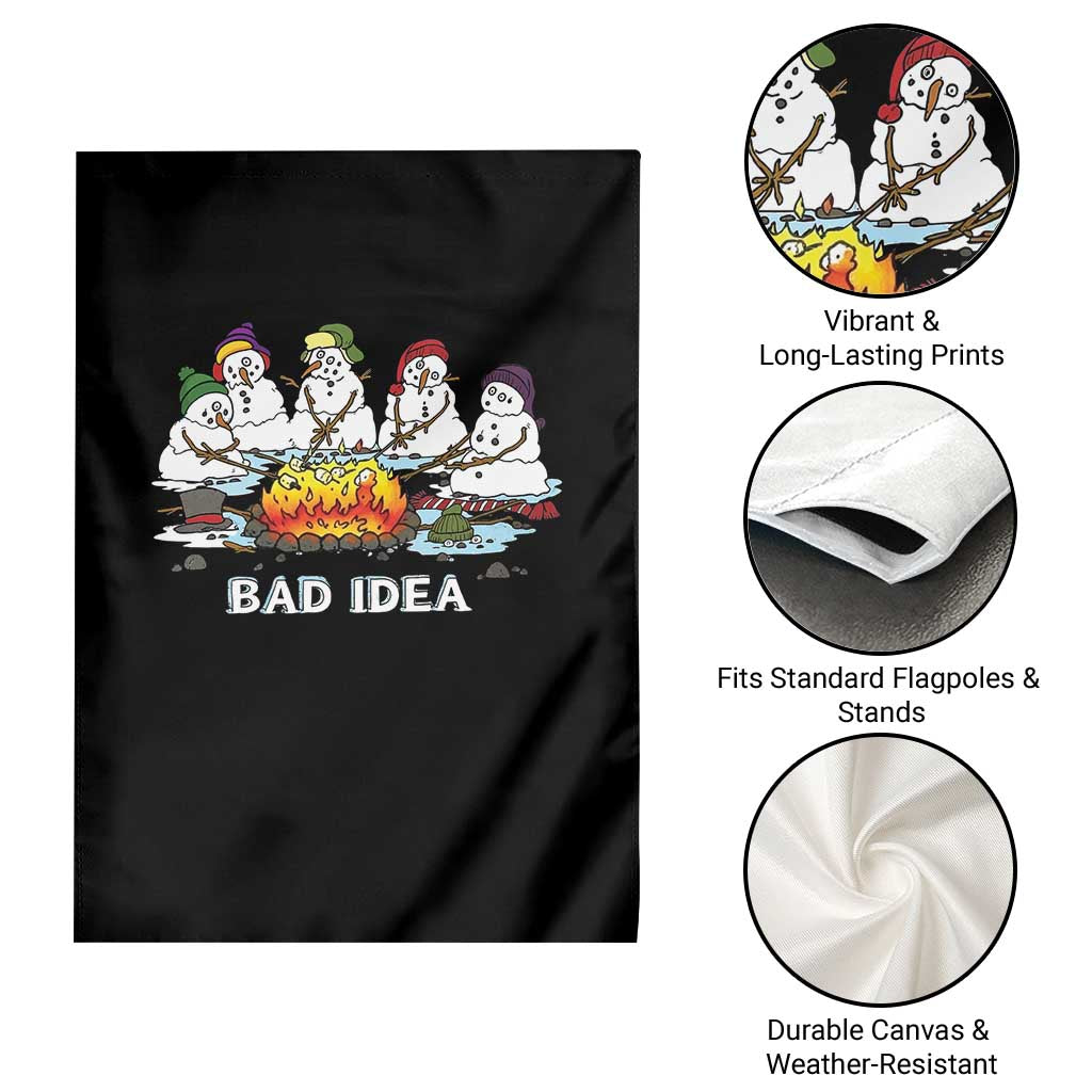 Christmas Snowman Campfire Garden Flag Bad Idea Melting Snowman Family Roasting Marshmallows TS10 Print Your Wear