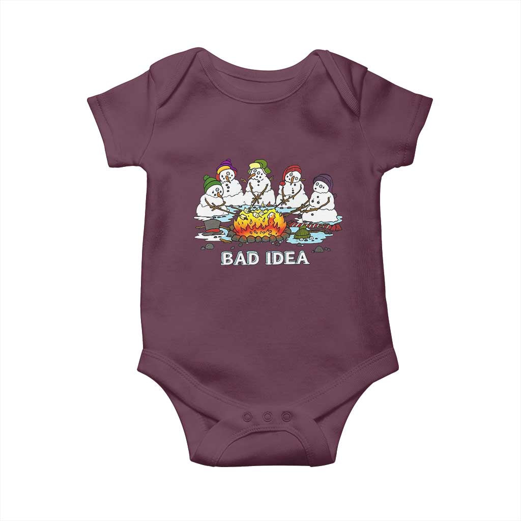 Christmas Snowman Campfire Baby Onesie Bad Idea Melting Snowman Family Roasting Marshmallows TS10 Maroon Print Your Wear