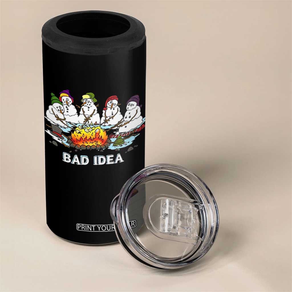Christmas Snowman Campfire 4 in 1 Can Cooler Tumbler Bad Idea Melting Snowman Family Roasting Marshmallows TS10 Print Your Wear
