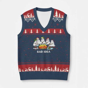 Xmas Snowman Campfire V-Neck Knit Sweater Vest Bad Idea Melting Snowman Family Roasting Marshmallows TS10 Navy Red Print Your Wear