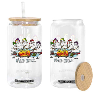 Christmas Snowman Campfire Glass Can Bad Idea Melting Snowman Family Roasting Marshmallows TS10 Print Your Wear