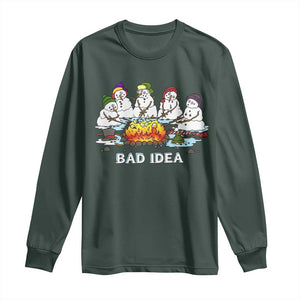 Christmas Snowman Campfire Long Sleeve Shirt Bad Idea Melting Snowman Family Roasting Marshmallows TS10 Dark Forest Green Print Your Wear