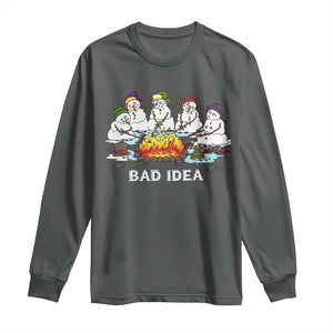 Christmas Snowman Campfire Long Sleeve Shirt Bad Idea Melting Snowman Family Roasting Marshmallows TS10 Dark Heather Print Your Wear