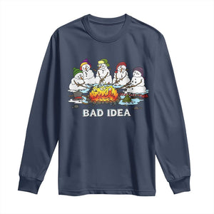 Christmas Snowman Campfire Long Sleeve Shirt Bad Idea Melting Snowman Family Roasting Marshmallows TS10 Navy Print Your Wear