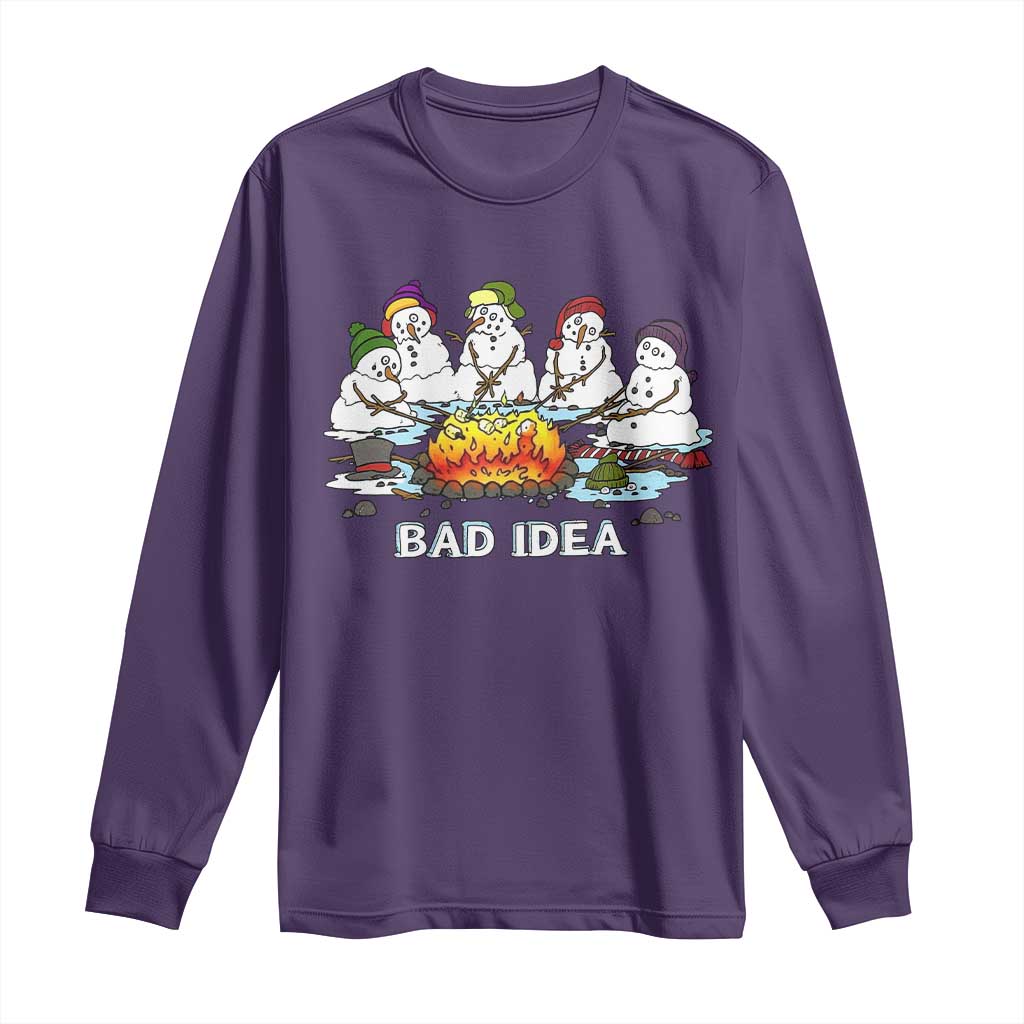Christmas Snowman Campfire Long Sleeve Shirt Bad Idea Melting Snowman Family Roasting Marshmallows TS10 Purple Print Your Wear