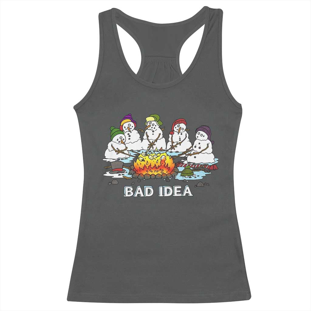Christmas Snowman Campfire Racerback Tank Top Bad Idea Melting Snowman Family Roasting Marshmallows TS10 Dark Heather Print Your Wear