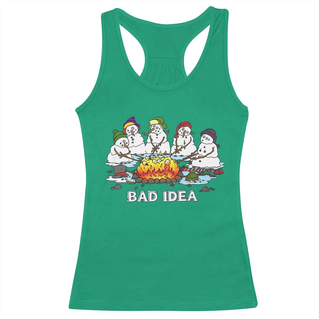 Christmas Snowman Campfire Racerback Tank Top Bad Idea Melting Snowman Family Roasting Marshmallows TS10 Irish Green Print Your Wear