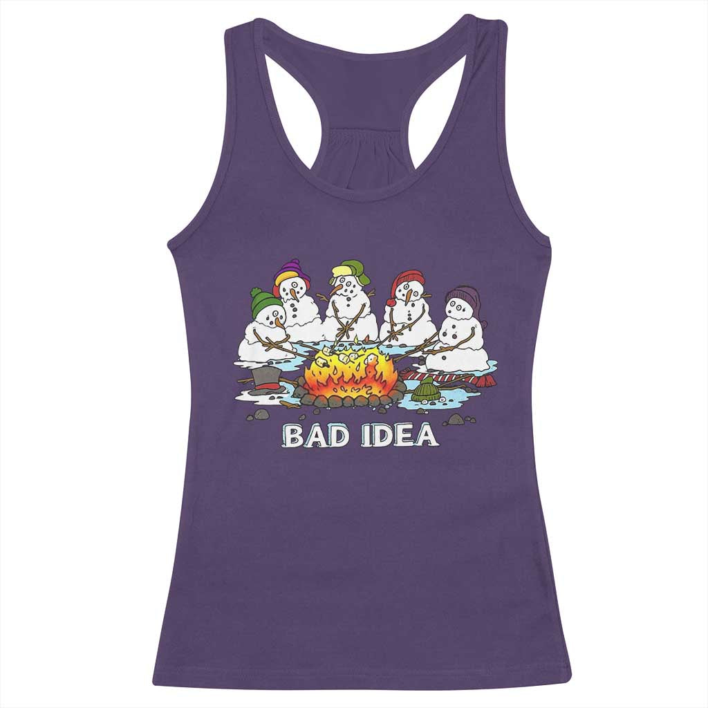 Christmas Snowman Campfire Racerback Tank Top Bad Idea Melting Snowman Family Roasting Marshmallows TS10 Purple Print Your Wear