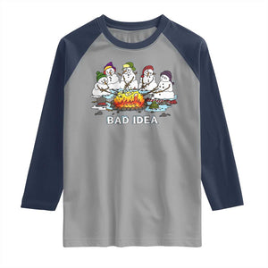 Christmas Snowman Campfire Raglan Shirt Bad Idea Melting Snowman Family Roasting Marshmallows TS10 Sport Gray Navy Print Your Wear
