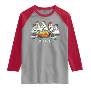 Christmas Snowman Campfire Raglan Shirt Bad Idea Melting Snowman Family Roasting Marshmallows TS10 Sport Gray Red Print Your Wear