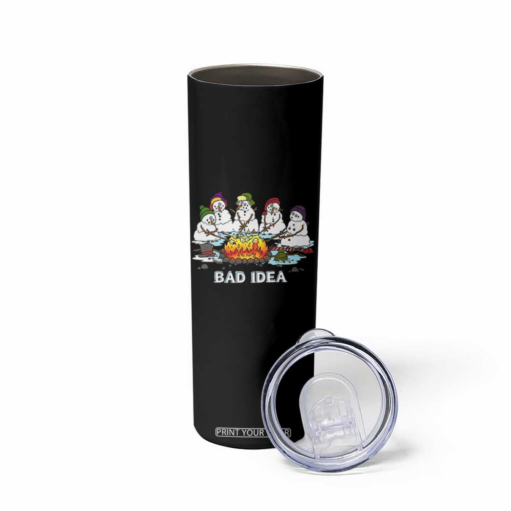 Christmas Snowman Campfire Skinny Tumbler Bad Idea Melting Snowman Family Roasting Marshmallows TS10 Print Your Wear