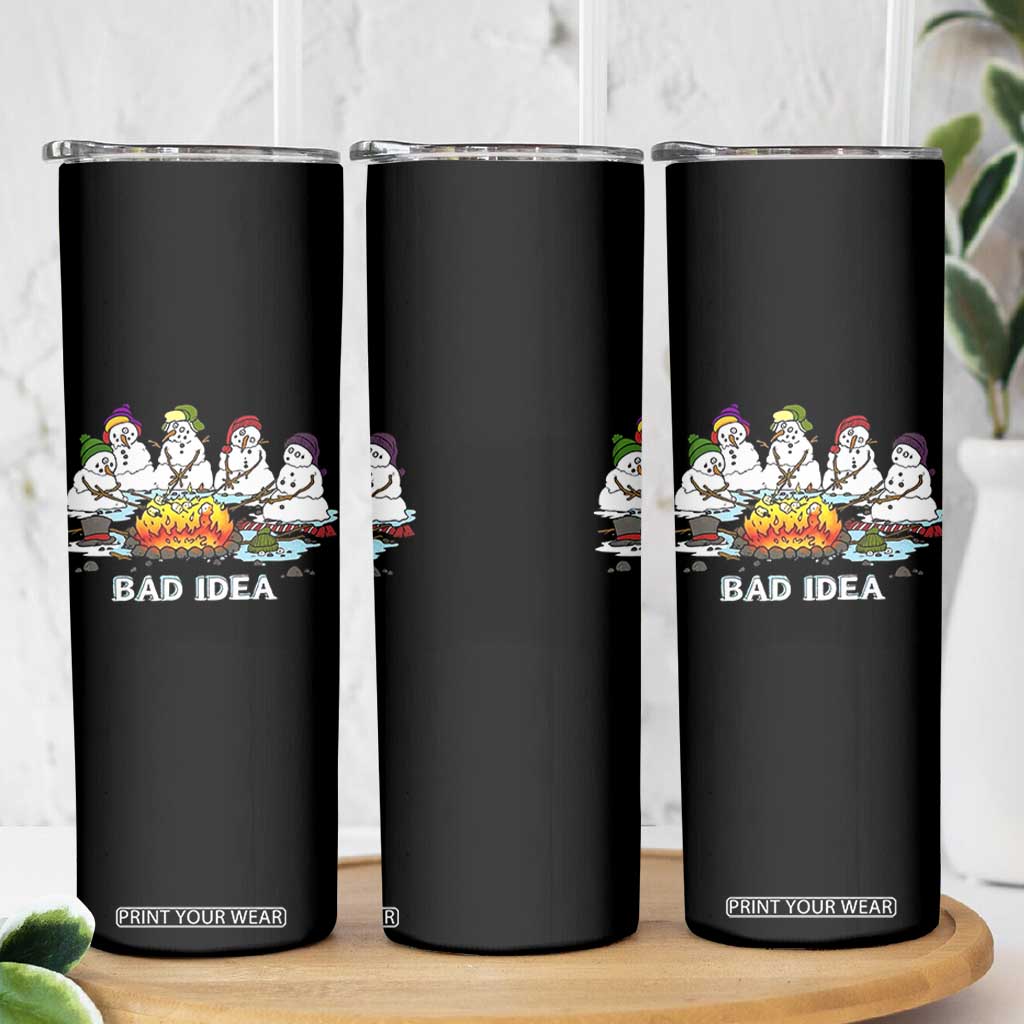 Christmas Snowman Campfire Skinny Tumbler Bad Idea Melting Snowman Family Roasting Marshmallows TS10 Print Your Wear