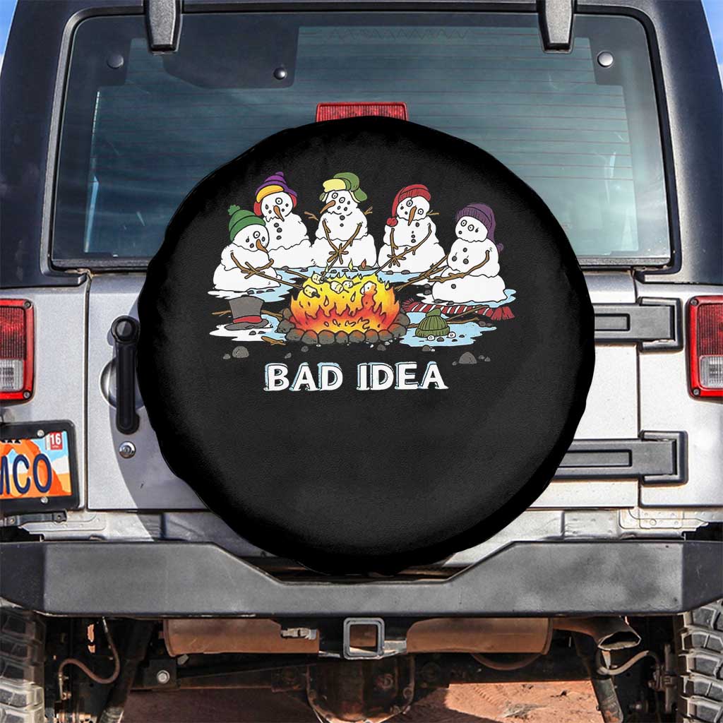 Christmas Snowman Campfire Spare Tire Cover Bad Idea Melting Snowman Family Roasting Marshmallows TS10 No hole Black Print Your Wear