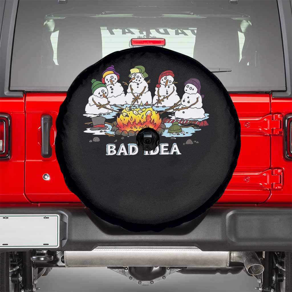 Christmas Snowman Campfire Spare Tire Cover Bad Idea Melting Snowman Family Roasting Marshmallows TS10 Black Print Your Wear
