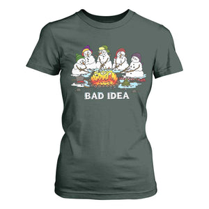 Christmas Snowman Campfire T Shirt For Women Bad Idea Melting Snowman Family Roasting Marshmallows TS10 Dark Forest Green Print Your Wear