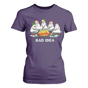 Christmas Snowman Campfire T Shirt For Women Bad Idea Melting Snowman Family Roasting Marshmallows TS10 Purple Print Your Wear