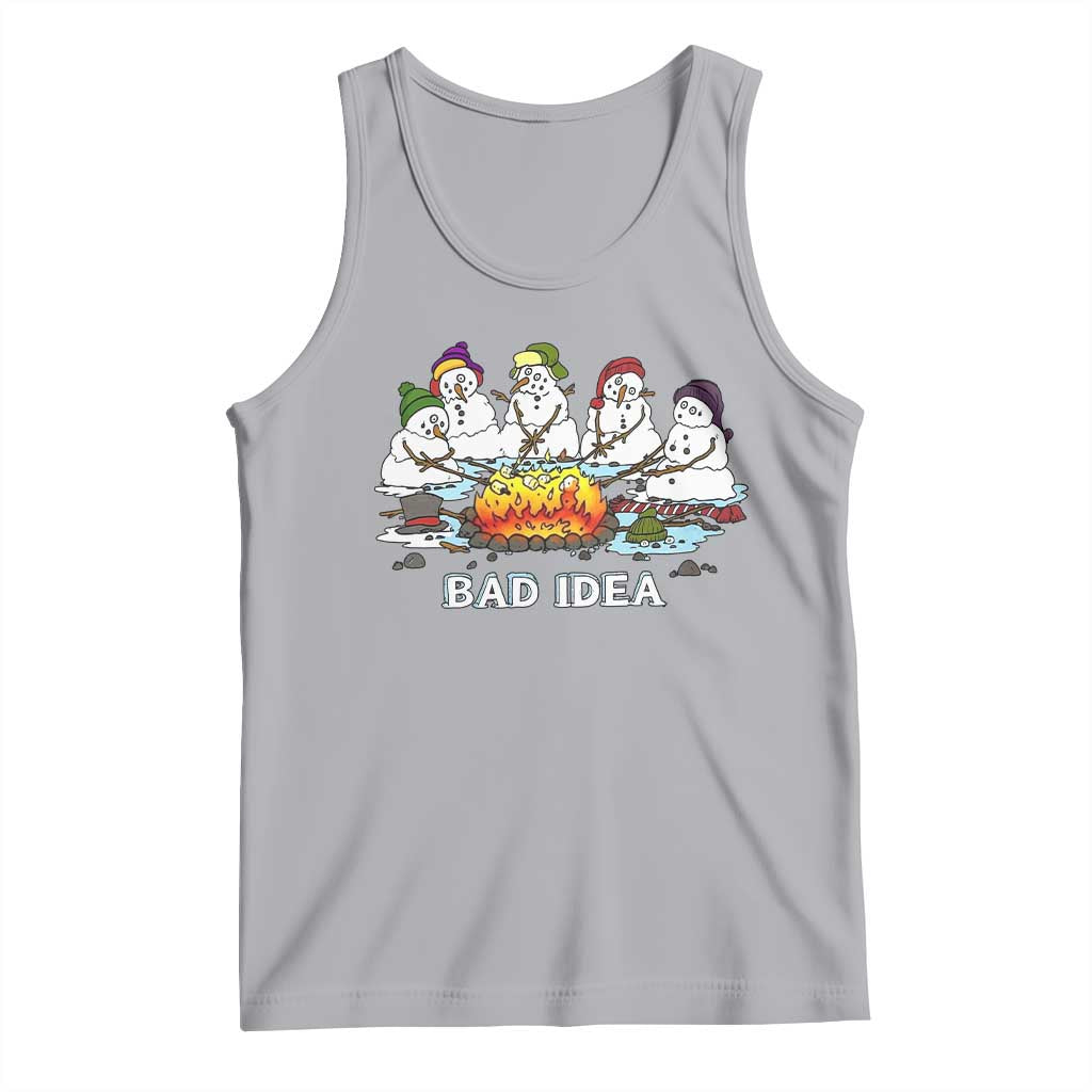 Christmas Snowman Campfire Tank Top Bad Idea Melting Snowman Family Roasting Marshmallows - Print Your Wear
