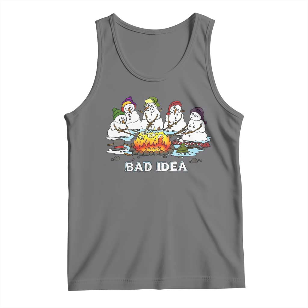 Christmas Snowman Campfire Tank Top Bad Idea Melting Snowman Family Roasting Marshmallows TS10 Black Heather Print Your Wear