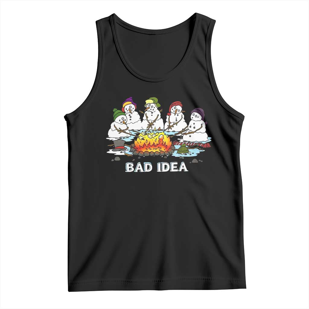 Christmas Snowman Campfire Tank Top Bad Idea Melting Snowman Family Roasting Marshmallows - Print Your Wear