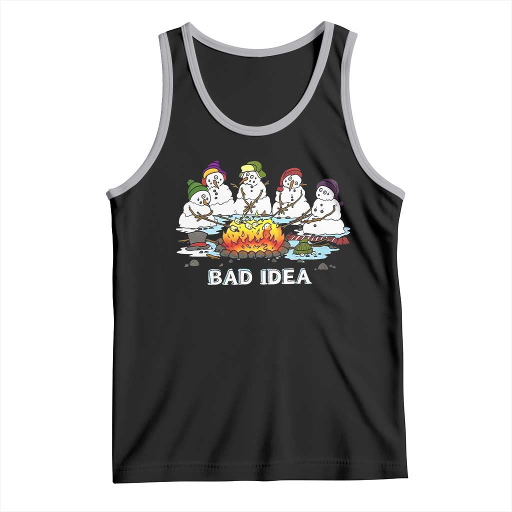 Christmas Snowman Campfire Tank Top Bad Idea Melting Snowman Family Roasting Marshmallows - Print Your Wear