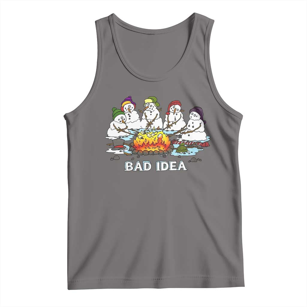 Christmas Snowman Campfire Tank Top Bad Idea Melting Snowman Family Roasting Marshmallows TS10 Deep Heather Print Your Wear