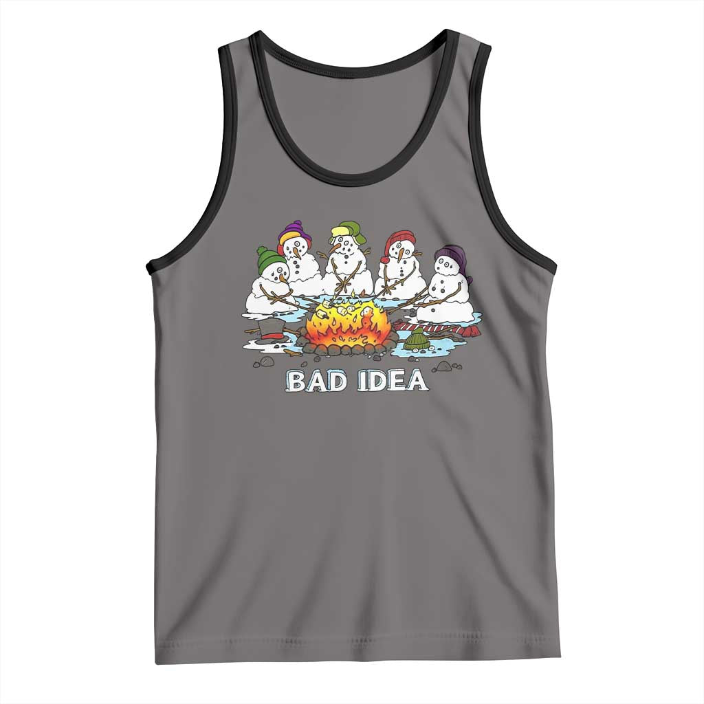 Christmas Snowman Campfire Tank Top Bad Idea Melting Snowman Family Roasting Marshmallows TS10 Deep Heather Black Print Your Wear