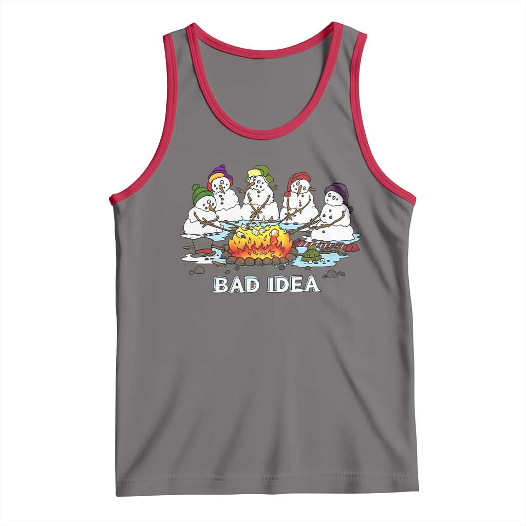 Christmas Snowman Campfire Tank Top Bad Idea Melting Snowman Family Roasting Marshmallows TS10 Deep Heather Red Print Your Wear