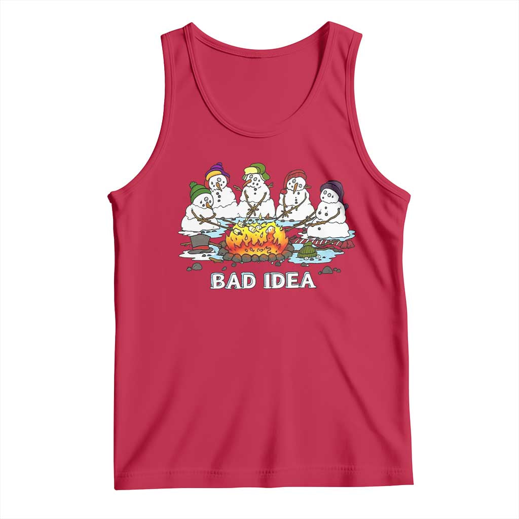 Christmas Snowman Campfire Tank Top Bad Idea Melting Snowman Family Roasting Marshmallows - Print Your Wear