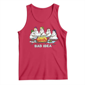Christmas Snowman Campfire Tank Top Bad Idea Melting Snowman Family Roasting Marshmallows - Print Your Wear