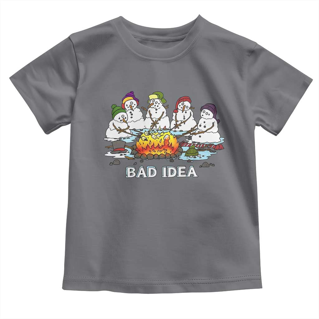 Christmas Snowman Campfire Toddler T Shirt Bad Idea Melting Snowman Family Roasting Marshmallows TS10 Charcoal Print Your Wear