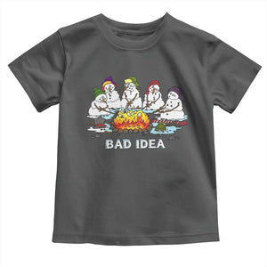 Christmas Snowman Campfire Toddler T Shirt Bad Idea Melting Snowman Family Roasting Marshmallows TS10 Dark Heather Print Your Wear
