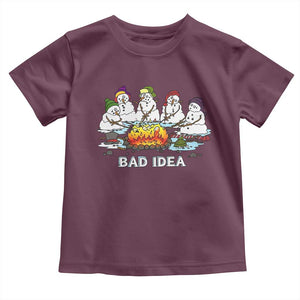 Christmas Snowman Campfire Toddler T Shirt Bad Idea Melting Snowman Family Roasting Marshmallows TS10 Maroon Print Your Wear