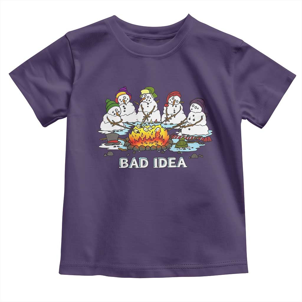 Christmas Snowman Campfire Toddler T Shirt Bad Idea Melting Snowman Family Roasting Marshmallows TS10 Purple Print Your Wear