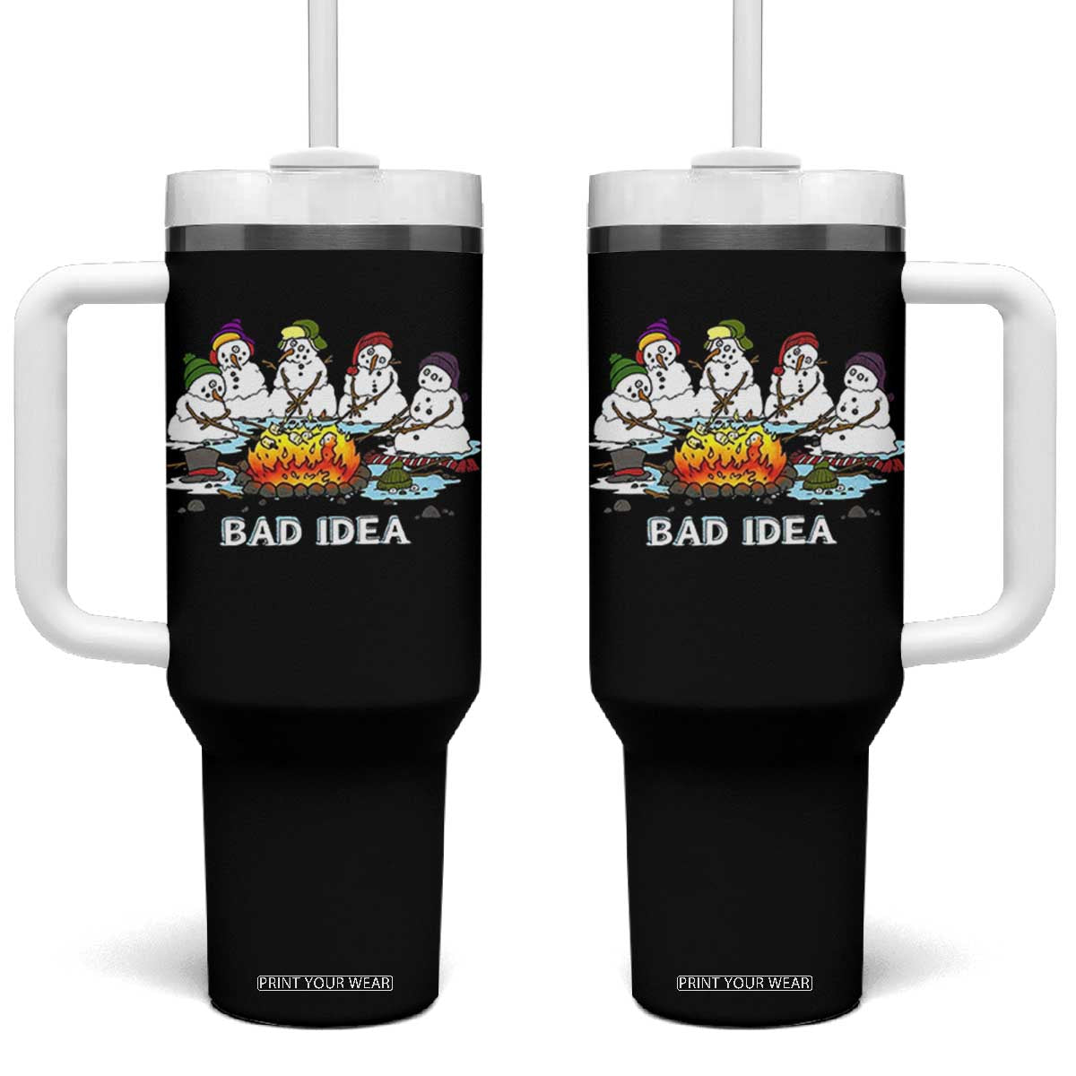 Christmas Snowman Campfire Tumbler With Handle Bad Idea Melting Snowman Family Roasting Marshmallows TS10 One Size: 40 oz Black Print Your Wear