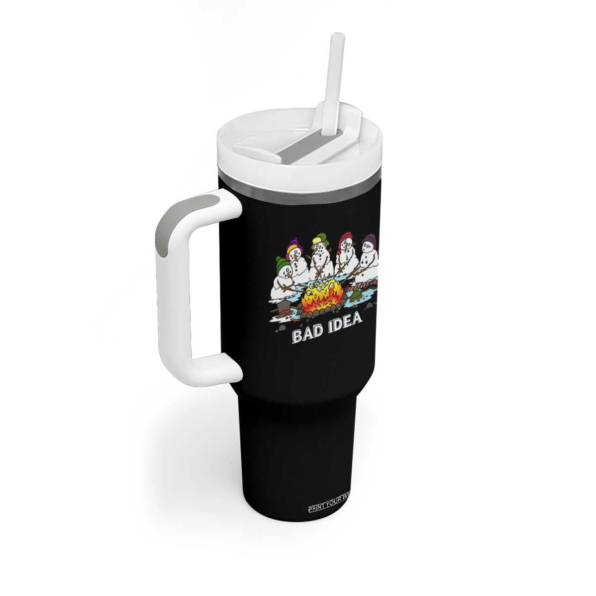 Christmas Snowman Campfire Tumbler With Handle Bad Idea Melting Snowman Family Roasting Marshmallows TS10 Print Your Wear