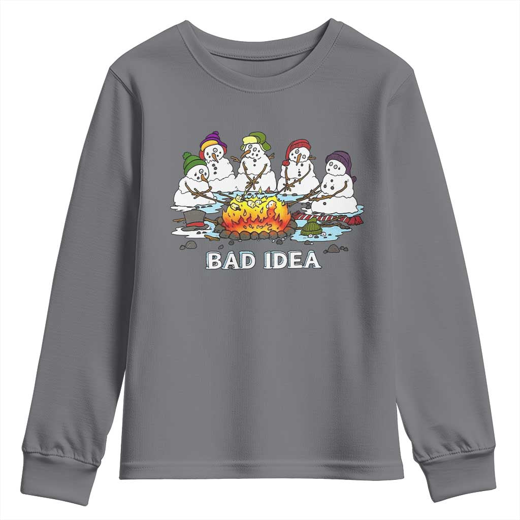 Christmas Snowman Campfire Youth Sweatshirt Bad Idea Melting Snowman Family Roasting Marshmallows TS10 Charcoal Print Your Wear