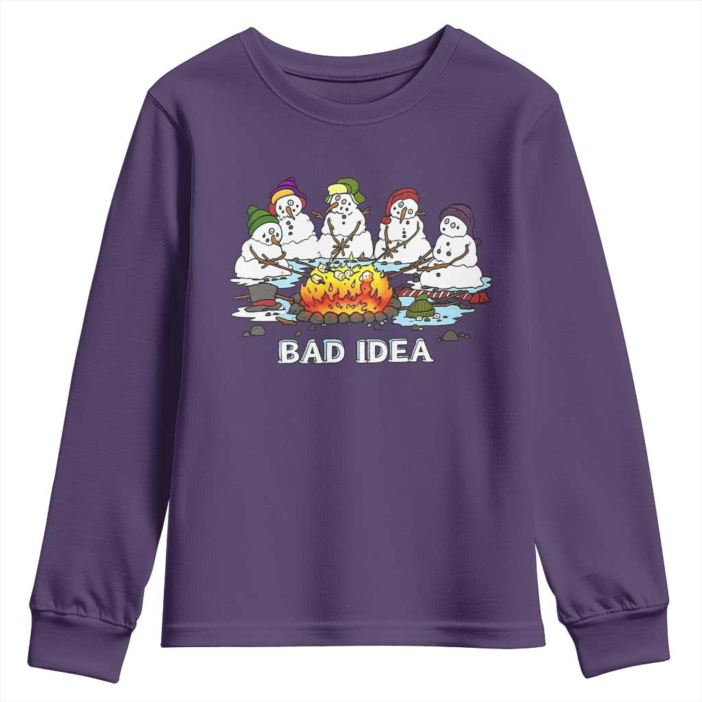 Christmas Snowman Campfire Youth Sweatshirt Bad Idea Melting Snowman Family Roasting Marshmallows TS10 Purple Print Your Wear