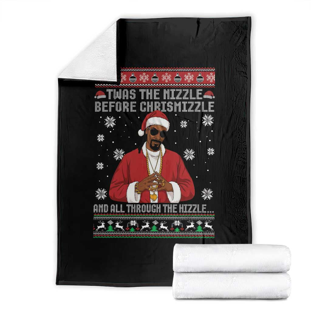 Funny Rapper Christmas Throw Blanket Gangsta Twas the Nizzle Before Chrismizzle Ugly Xmas TS10 Black Print Your Wear