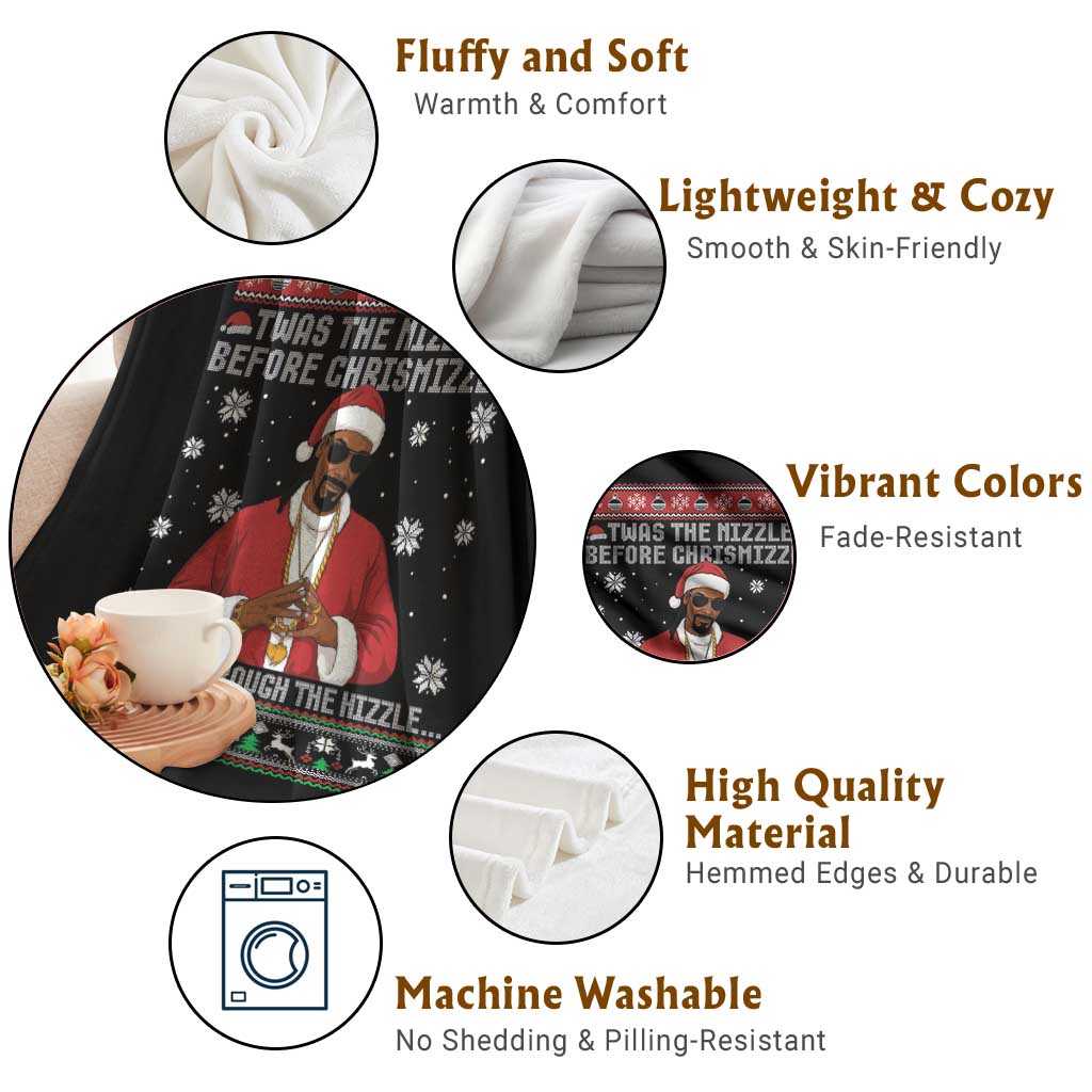 Funny Rapper Christmas Throw Blanket Gangsta Twas the Nizzle Before Chrismizzle Ugly Xmas TS10 Print Your Wear