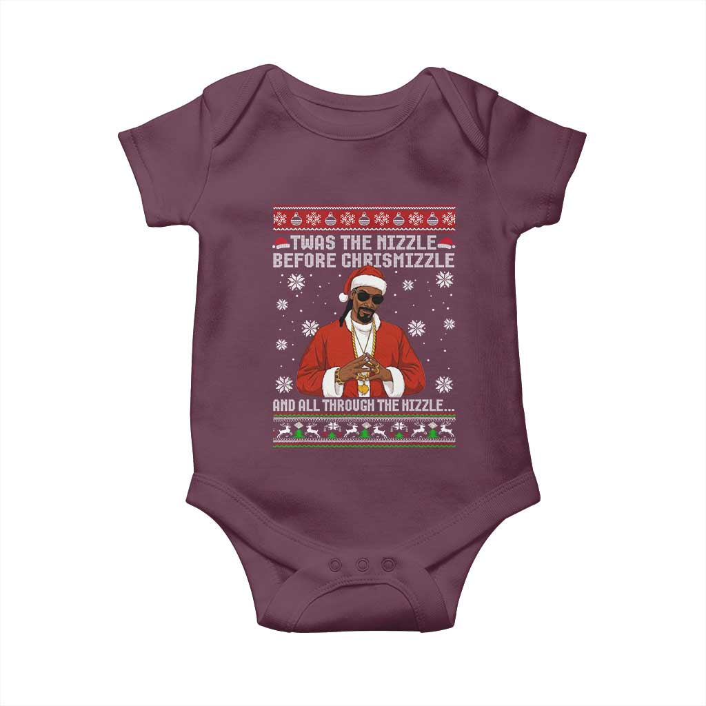 Funny Rapper Christmas Baby Onesie Gangsta Twas the Nizzle Before Chrismizzle Ugly Xmas TS10 Maroon Print Your Wear