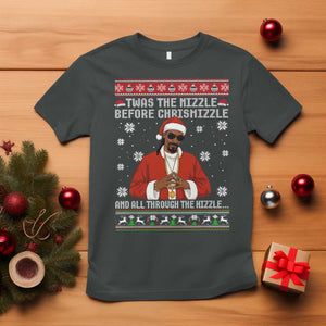 Funny Rapper Christmas T Shirt Gangsta Twas the Nizzle Before Chrismizzle Ugly Xmas TS10 Dark Heather Print Your Wear