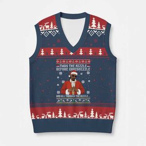 Funny Rapper Xmas V-Neck Knit Sweater Vest Gangsta Twas the Nizzle Before Chrismizzle Ugly Xmas TS10 Navy Red Print Your Wear