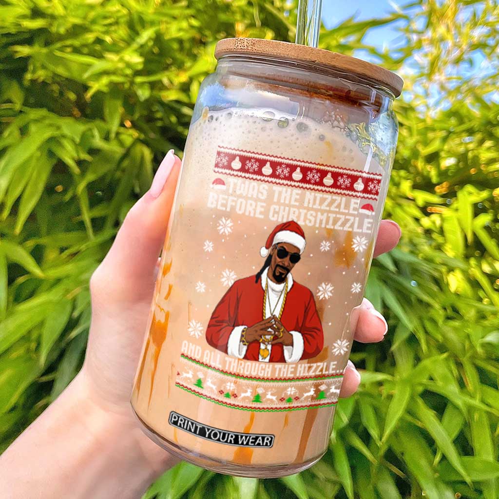 Funny Rapper Christmas Glass Can Gangsta Twas the Nizzle Before Chrismizzle Ugly Xmas TS10 Black Print Your Wear