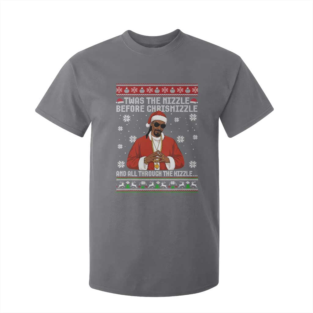 Funny Rapper Christmas T Shirt For Kid Gangsta Twas the Nizzle Before Chrismizzle Ugly Xmas TS10 Charcoal Print Your Wear