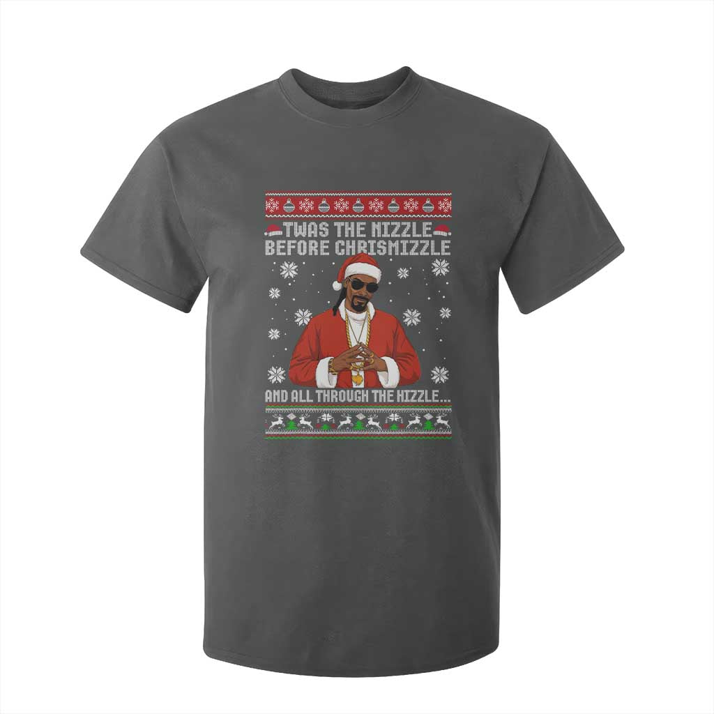 Funny Rapper Christmas T Shirt For Kid Gangsta Twas the Nizzle Before Chrismizzle Ugly Xmas TS10 Dark Heather Print Your Wear