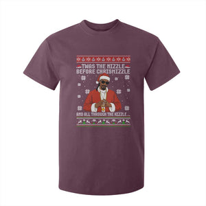 Funny Rapper Christmas T Shirt For Kid Gangsta Twas the Nizzle Before Chrismizzle Ugly Xmas TS10 Maroon Print Your Wear