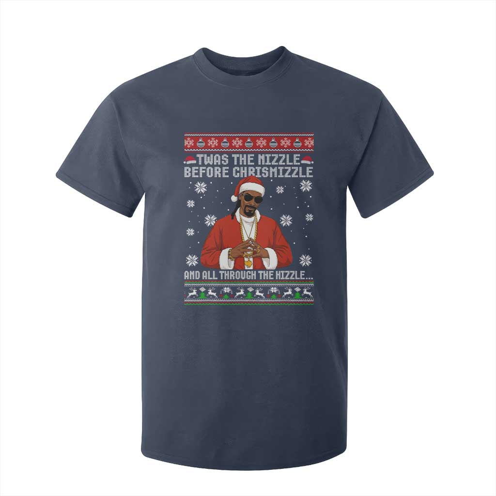 Funny Rapper Christmas T Shirt For Kid Gangsta Twas the Nizzle Before Chrismizzle Ugly Xmas TS10 Navy Print Your Wear