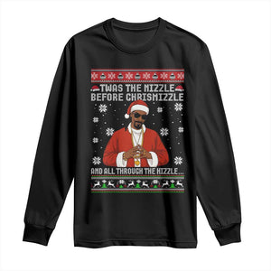 Funny Rapper Christmas Long Sleeve Shirt Gangsta Twas the Nizzle Before Chrismizzle Ugly Xmas TS10 Black Print Your Wear
