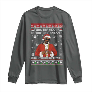 Funny Rapper Christmas Long Sleeve Shirt Gangsta Twas the Nizzle Before Chrismizzle Ugly Xmas TS10 Dark Heather Print Your Wear