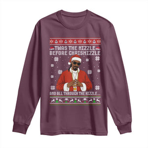 Funny Rapper Christmas Long Sleeve Shirt Gangsta Twas the Nizzle Before Chrismizzle Ugly Xmas TS10 Maroon Print Your Wear